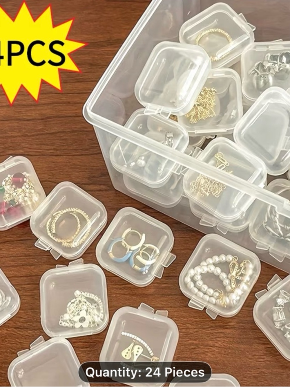 48-Pack Clear Jewelry Ring Storage Organizer Boxes - White/Transparent Many Uses